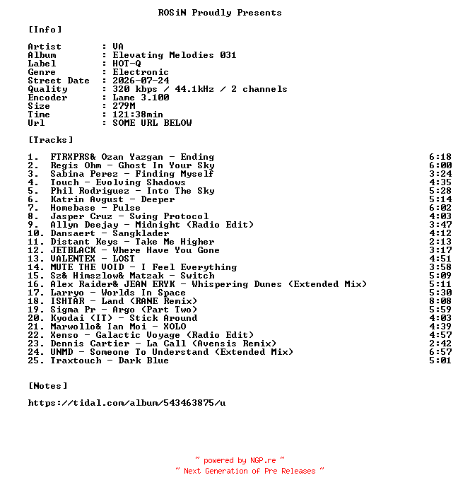 NFO for the release VA-Elevating_Melodies_031-WEB-2026-ROSiN by ROSiN