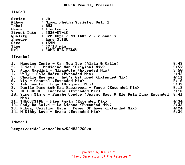 NFO for the release VA-Miami_Rhythm_Society_Vol._1-WEB-2026-ROSiN by ROSiN