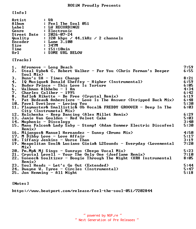 NFO for the release VA-Feel_The_Soul_051-WEB-2026-ROSiN by ROSiN