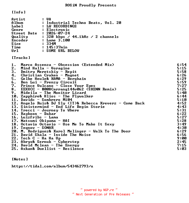 NFO for the release VA-Industrial_Techno_Beats_Vol._20-WEB-2026-ROSiN by ROSiN
