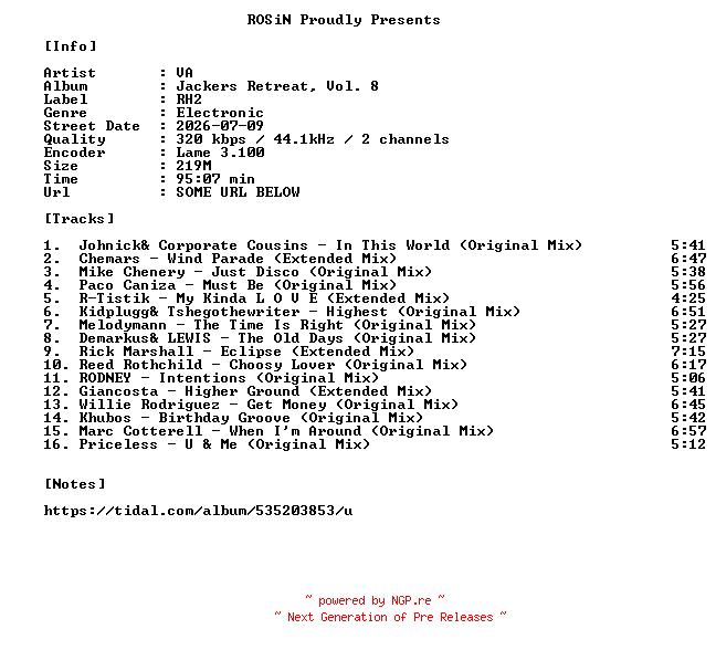NFO for the release VA-Jackers_Retreat_Vol._8-WEB-2026-ROSiN by ROSiN