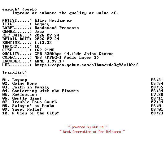 NFO for the release Elias_Haslanger-Legacy-WEB-2026-ENRiCH by ENRiCH