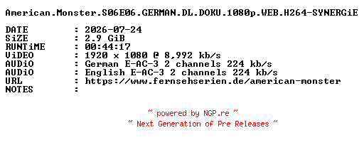 NFO for the release American.Monster.S06E06.GERMAN.DL.DOKU.1080p.WEB.H264-SYNERGiE by SYNERGiE