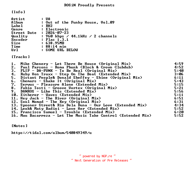 NFO for the release VA-Out_Of_The_Funky_House_Vol.09-16BIT-WEB-FLAC-2026-ROSiN by ROSiN