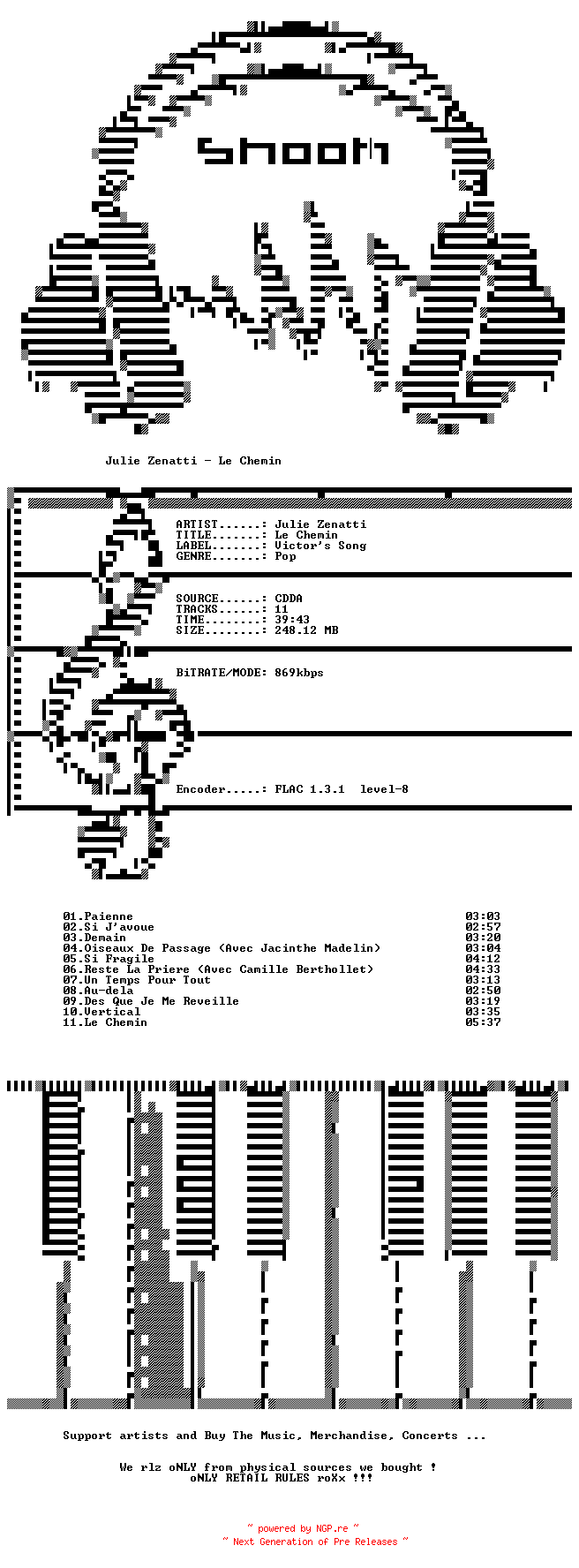 NFO for the release Julie_Zenatti-Le_Chemin-FR-CD-FLAC-2025-SNOOK by SNOOK