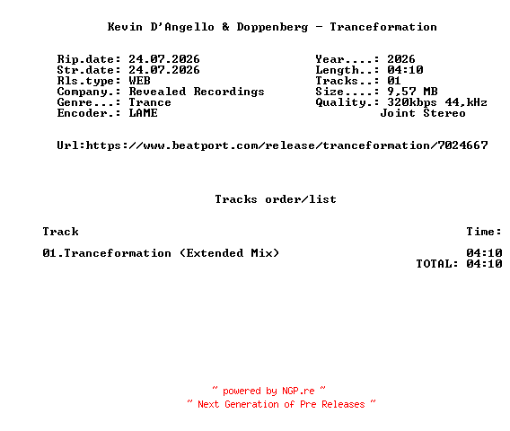 NFO for the release Kevin_DAngello_And_Doppenberg_-_Tranceformation-(REVR1310B)-SINGLE-WEB-2026-FMC by FMC