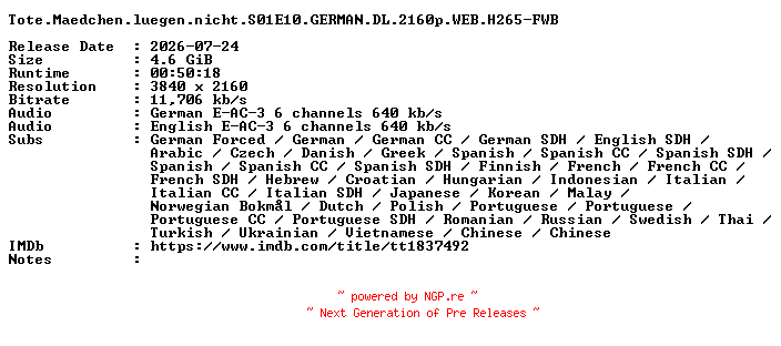 NFO for the release Tote.Maedchen.luegen.nicht.S01E10.GERMAN.DL.2160p.WEB.H265-FWB by FWB