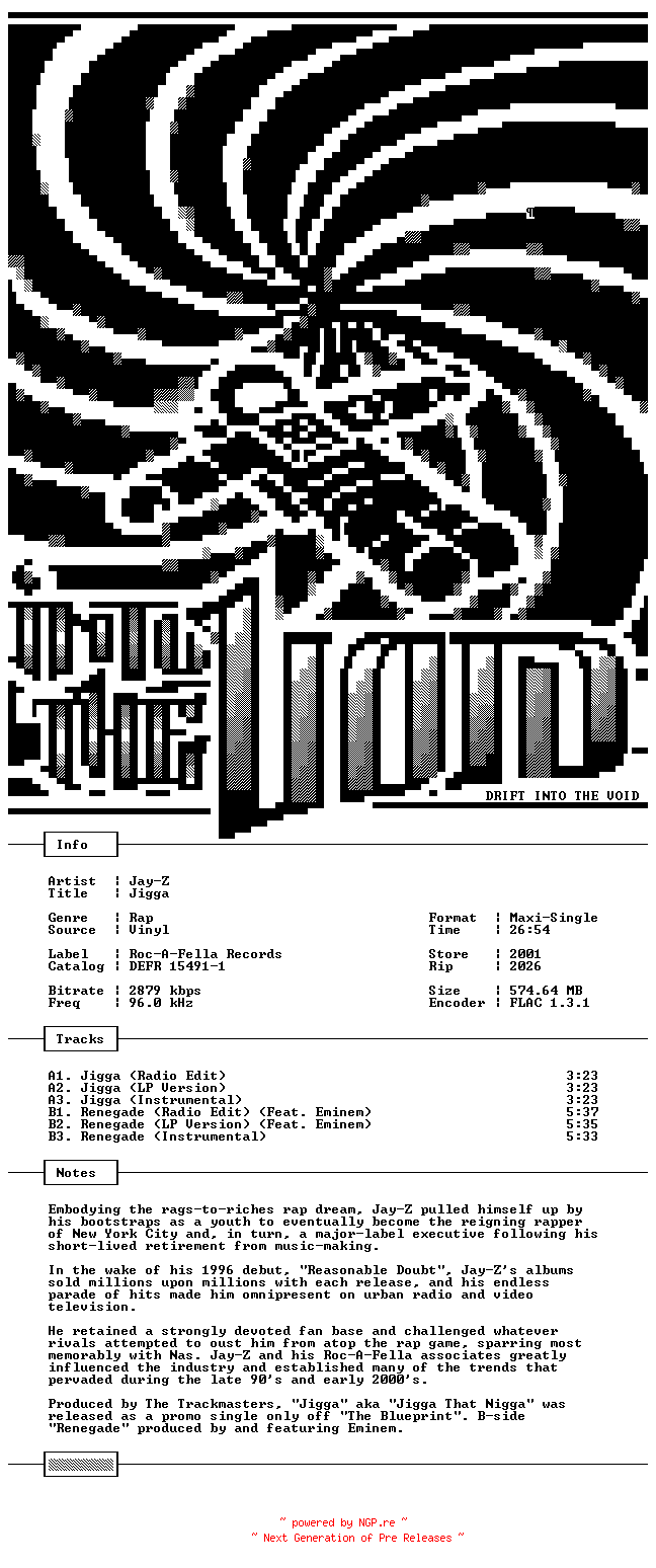 NFO for the release Jay-Z-Jigga-Promo-VLS-FLAC-2001-THEVOiD by THEVOiD