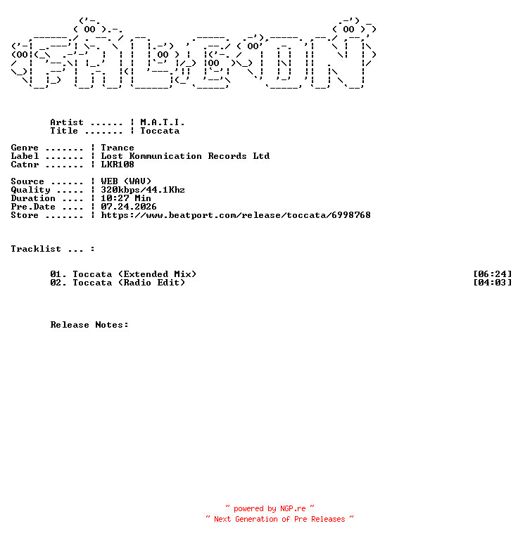 NFO for the release M.A.T.I.-Toccata-(LKR108)-WEB-2026-FALCON by FALCON