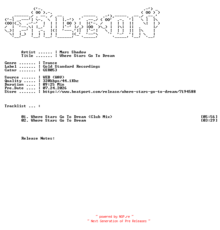 NFO for the release Mars_Shadow-Where_Stars_Go_To_Dream-(GSR053)-WEB-2026-FALCON by FALCON