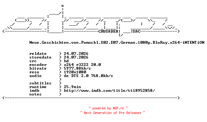 NFO for the release Neue.Geschichten.von.Pumuckl.S02.E07.German.1080p.BluRay.x264-iNTENTiON by iNTENTiON
