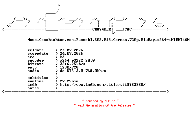 NFO for the release Neue.Geschichten.von.Pumuckl.S02.E13.German.720p.BluRay.x264-iNTENTiON by iNTENTiON