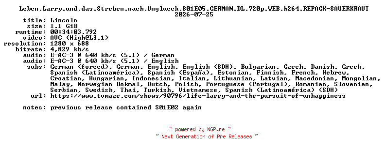NFO for the release Leben.Larry.und.das.Streben.nach.Unglueck.S01E05.GERMAN.DL.720p.WEB.h264.REPACK-SAUERKRAUT by SAUERKRAUT