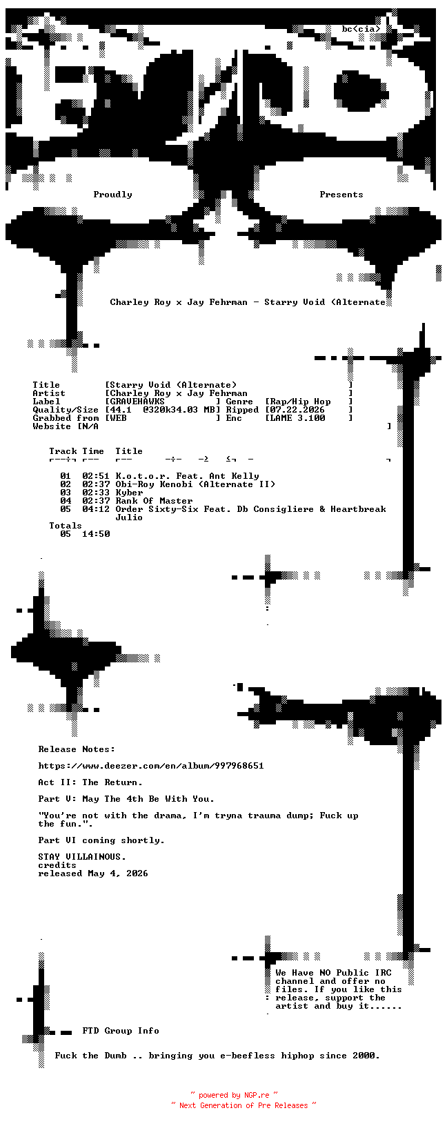 NFO for the release Charley_Roy_x_Jay_Fehrman-Starry_Void_(Alternate)-EP-WEB-2026-FTD by FTD