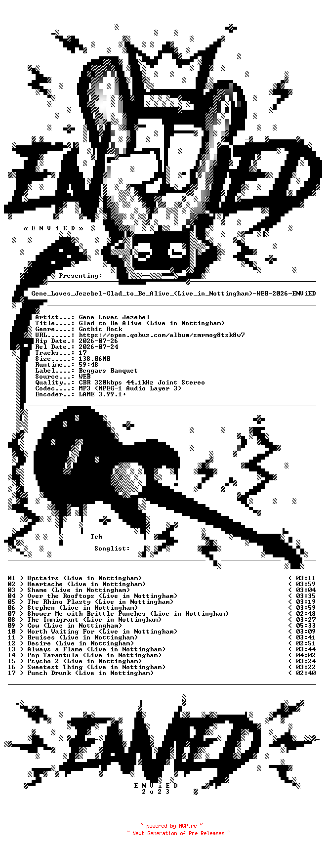 NFO for the release Gene_Loves_Jezebel-Glad_to_Be_Alive_(Live_in_Nottingham)-WEB-2026-ENViED by ENViED