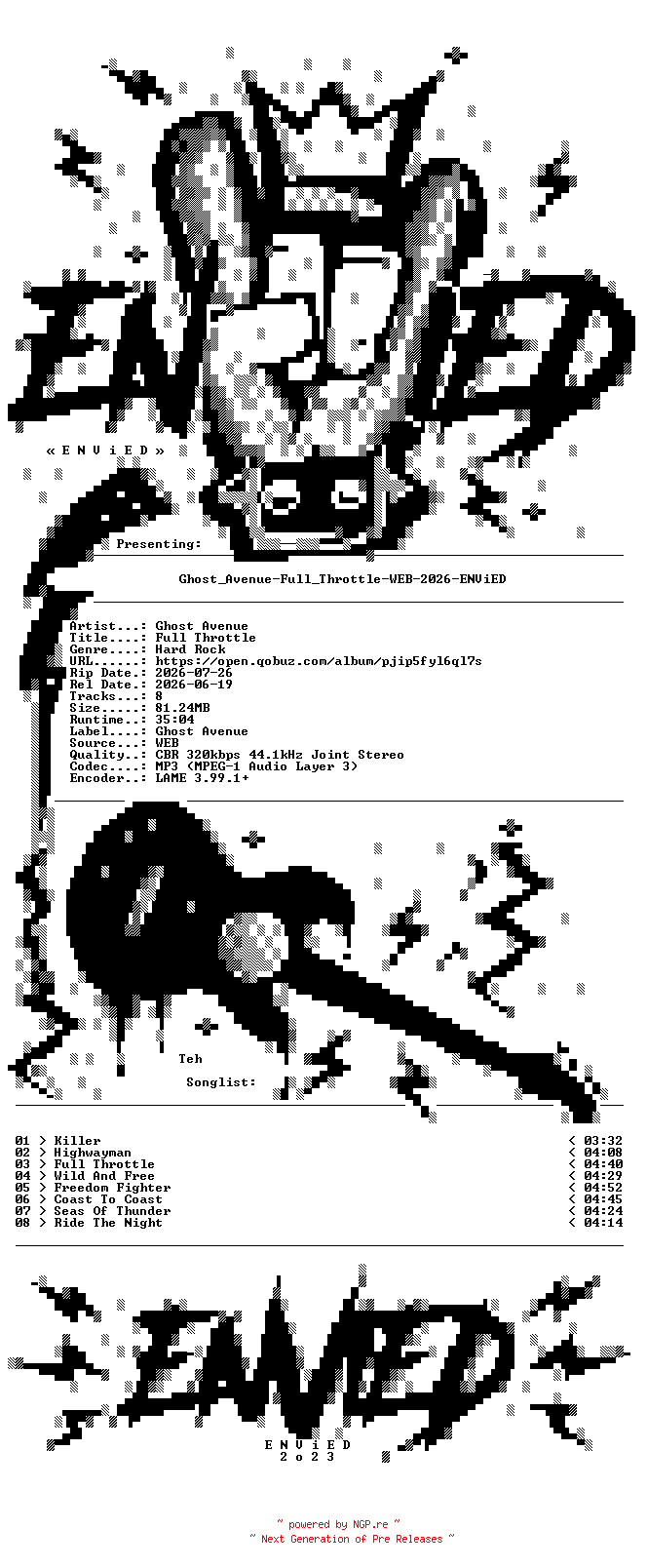 NFO for the release Ghost_Avenue-Full_Throttle-WEB-2026-ENViED by ENViED