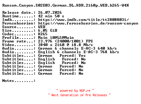 NFO for the release Ransom.Canyon.S02E03.German.DL.HDR.2160p.WEB.h265-W4K by W4K