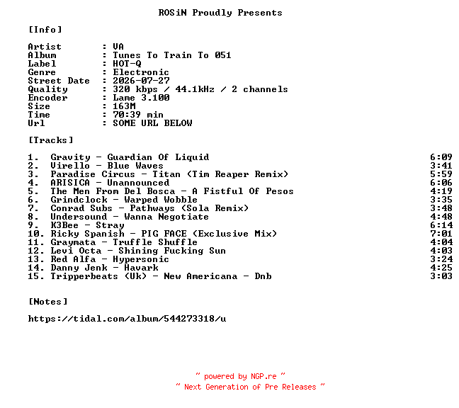 NFO for the release VA-Tunes_To_Train_To_051-WEB-2026-ROSiN by ROSiN