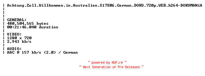 NFO for the release Achtung.Zoll.Willkommen.in.Australien.S17E06.German.DOKU.720p.WEB.h264-DOKUMANiA by DOKUMANiA