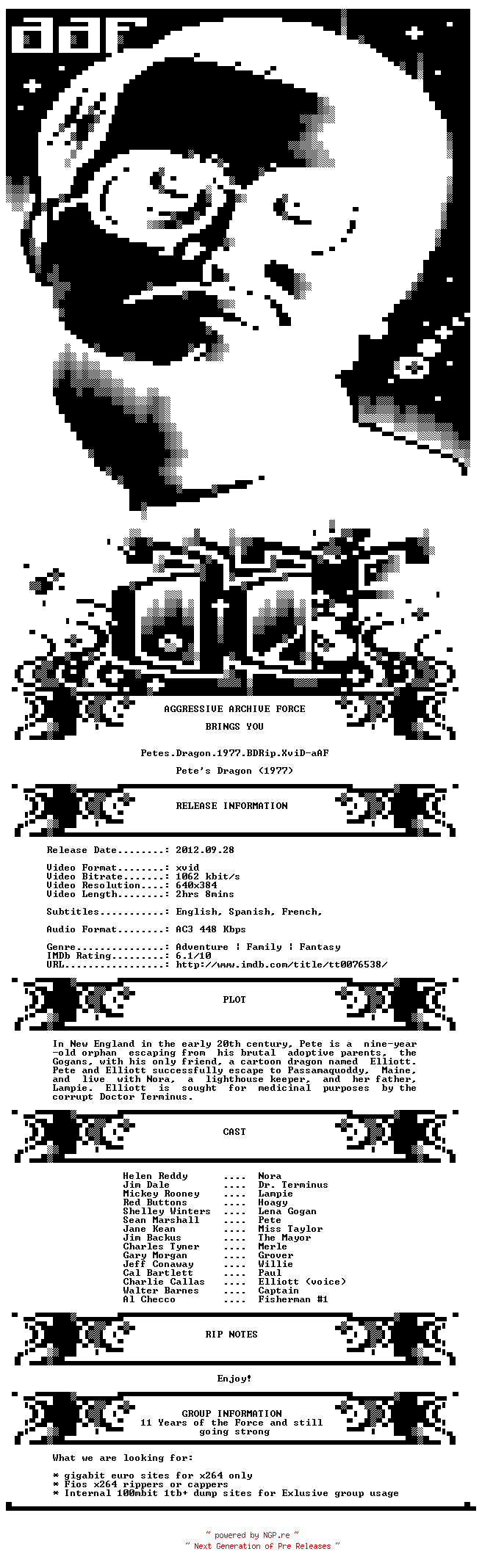 NFO for the release Petes.Dragon.1977.iNTERNAL.BDRip.XviD-aAF by aAF