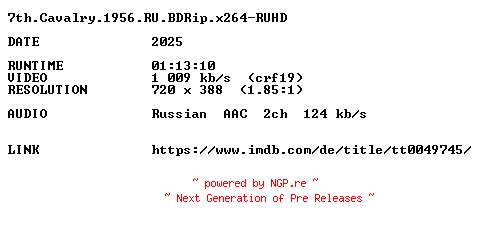 NFO for the release 7th.Cavalry.1956.RU.BDRip.x264-RUHD by RUHD