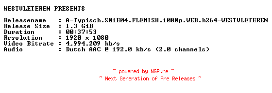 NFO for the release A-Typisch.S01E04.FLEMISH.1080p.WEB.h264-WESTVLETEREN by WESTVLETEREN