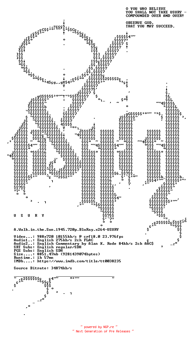 NFO for the release A.Walk.in.the.Sun.1945.720p.BluRay.x264-USURY by USURY