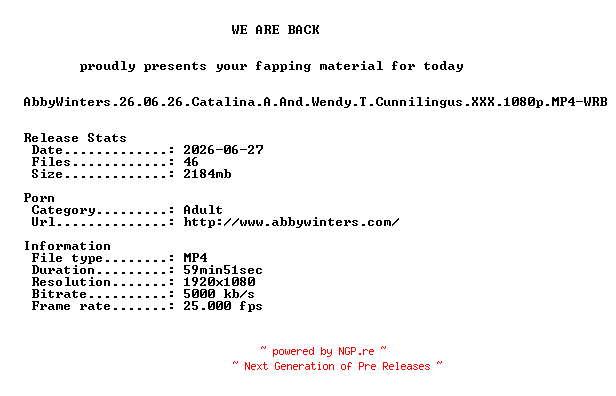 NFO for the release AbbyWinters.26.06.26.Catalina.A.And.Wendy.T.Cunnilingus.XXX.1080p.MP4-WRB by WRB