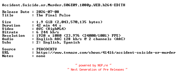 NFO for the release Accident.Suicide.or.Murder.S06E09.1080p.WEB.h264-EDITH by EDITH