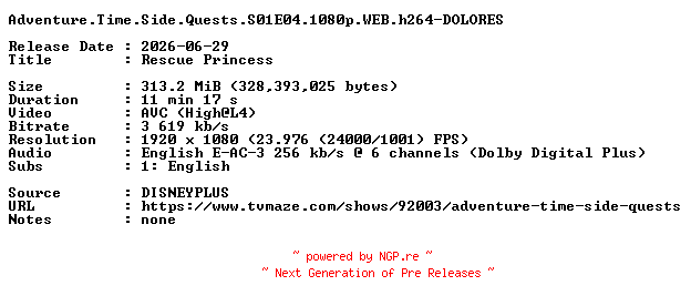 NFO for the release Adventure.Time.Side.Quests.S01E04.1080p.WEB.h264-DOLORES by DOLORES