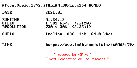 NFO for the release Afyon.Oppio.1972.iTALiAN.BDRip.x264-ROMEO by ROMEO