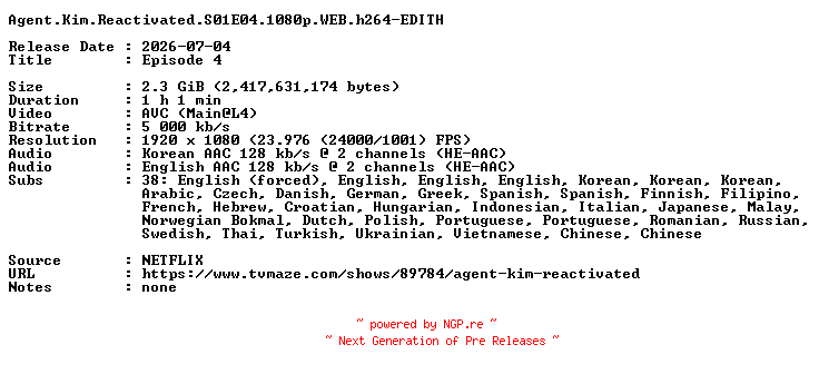 NFO for the release Agent.Kim.Reactivated.S01E04.1080p.WEB.h264-EDITH by EDITH