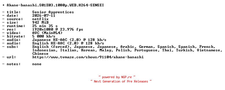 NFO for the release Akane-banashi.S01E03.1080p.WEB.H264-SENSEI by SENSEI