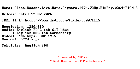 NFO for the release Alice.Doesnt.Live.Here.Anymore.1974.720p.BluRay.x264-PiGNUS by PiGNUS