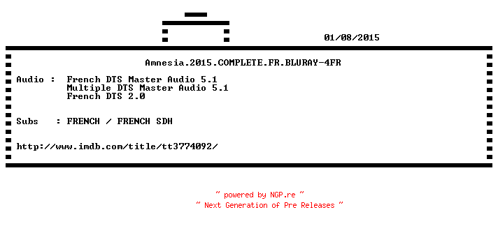 NFO for the release Amnesia.2015.COMPLETE.FR.BLURAY-4FR by 4FR