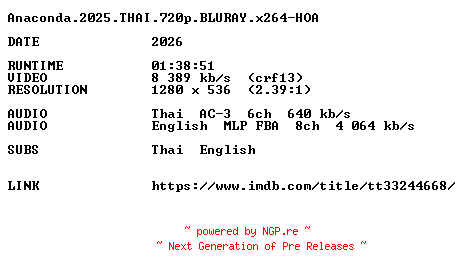 NFO for the release Anaconda.2025.THAI.720p.BLURAY.x264-HOA by HOA