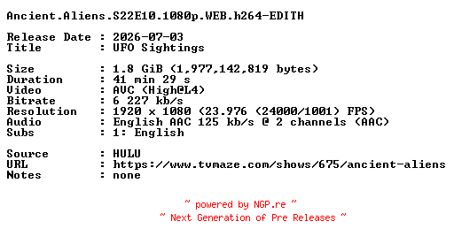 NFO for the release Ancient.Aliens.S22E10.1080p.WEB.h264-EDITH by EDITH
