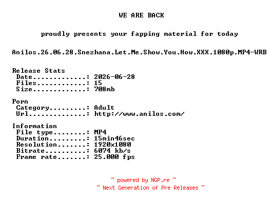 NFO for the release Anilos.26.06.28.Snezhana.Let.Me.Show.You.How.XXX.1080p.MP4-WRB by WRB