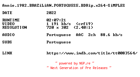 NFO for the release Annie.1982.BRAZiLiAN.PORTUGUESE.BDRip.x264-SiMPLES by SiMPLES