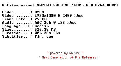 NFO for the release Antikmagasinet.S07E03.SWEDiSH.1080p.WEB.H264-KORPI by KORPI