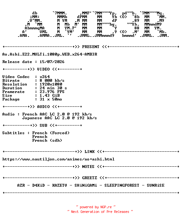 NFO for the release Ao.Ashi.E22.MULTi.1080p.WEB.x264-AMB3R by AMB3R