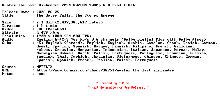 NFO for the release Avatar.The.Last.Airbender.2024.S02E04.1080p.WEB.h264-ETHEL by ETHEL