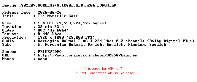 NFO for the release Bausjen.S02E07.NORWEGiAN.1080p.WEB.h264-BORGHILD by BORGHILD