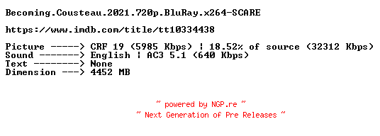NFO for the release Becoming.Cousteau.2021.720p.BluRay.x264-SCARE by SCARE