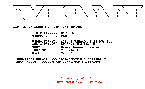 NFO for the release Beef.S02E02.GERMAN.WEBRiP.x264-AVTOMAT by AVTOMAT