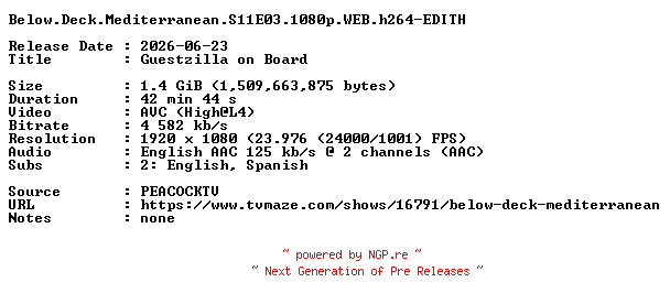 NFO for the release Below.Deck.Mediterranean.S11E03.1080p.WEB.h264-EDITH by EDITH