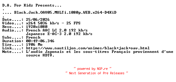NFO for the release Black.Jack.OAV05.MULTi.1080p.WEB.x264-D4KiD by D4KiD