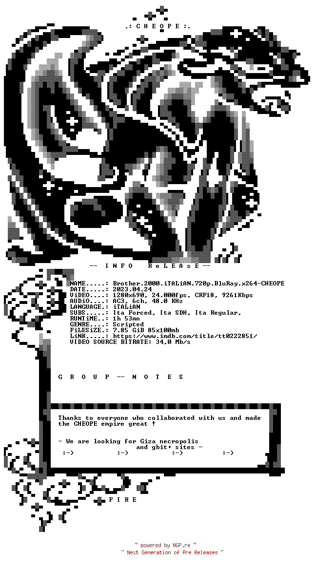 NFO for the release Brother.2000.iTALiAN.720p.BluRay.x264-CHEOPE by CHEOPE