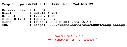 NFO for the release Camp.Snoopy.S02E01.DUTCH.1080p.WEB.h264-NLKIDS by NLKIDS