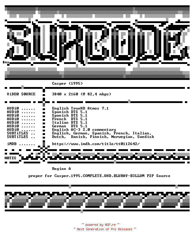NFO for the release Casper.1995.PROPER.COMPLETE.UHD.BLURAY-SURCODE by SURCODE